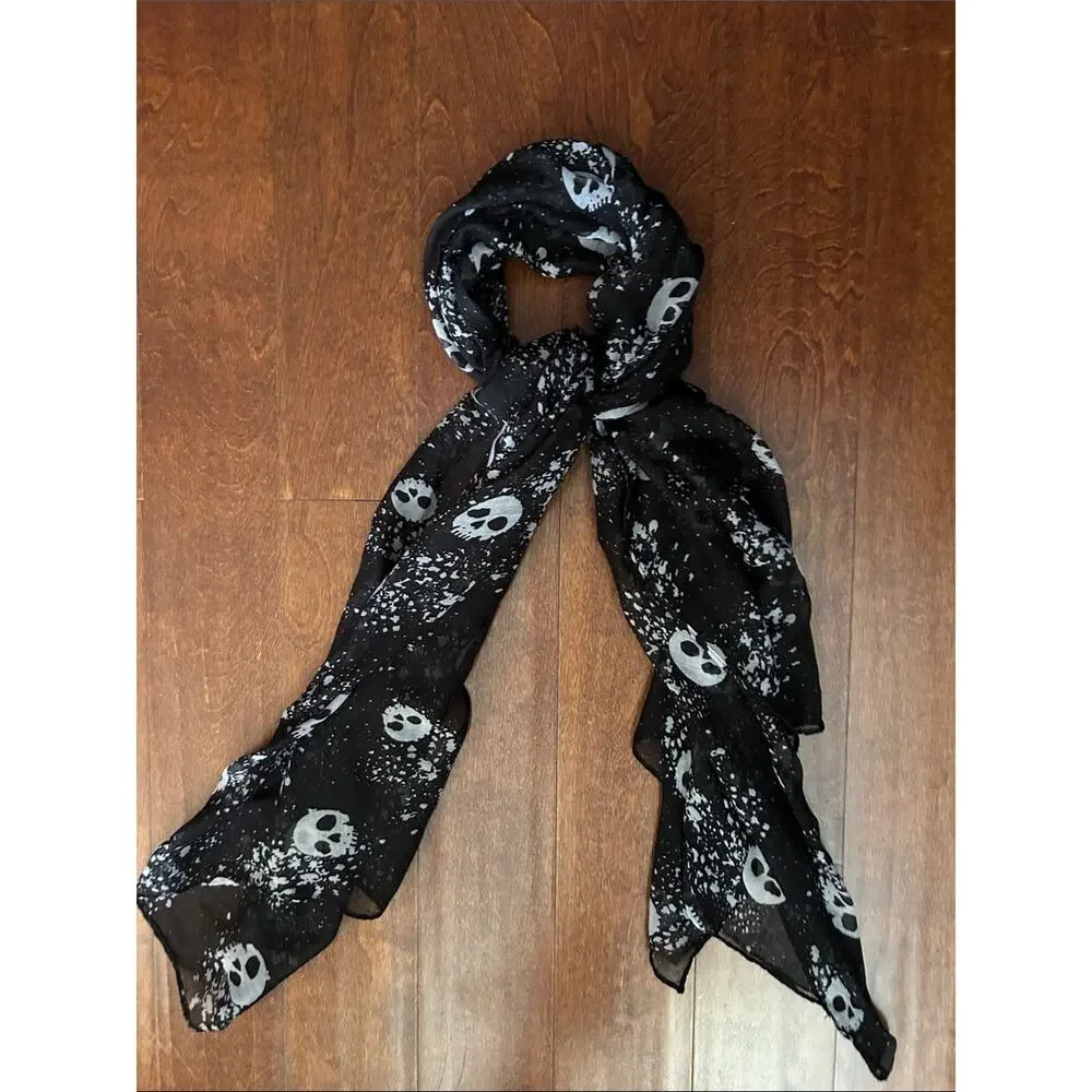 Black Scarf with White Skulls, Lightweight and Oversized